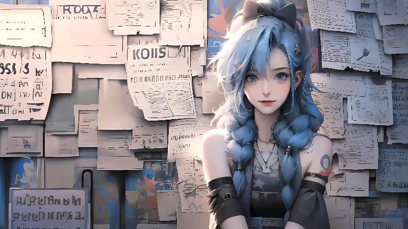 报纸墙女孩 金克丝 4K电脑壁纸 高清原图壁纸3840x2160