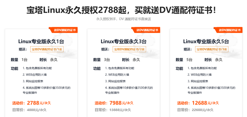 宝塔双11活动开始啦，Linux专业版永久授权开售，cn 域名 0.9 元 / 年