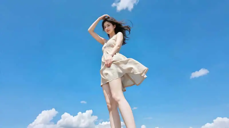 晴空之下 裙摆飞扬 连衣裙 阳光美女 4K壁纸 3840x2160