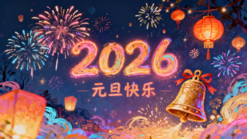 2026 元旦节日必备！烟花灯笼孔明灯 4k 喜庆背景壁纸