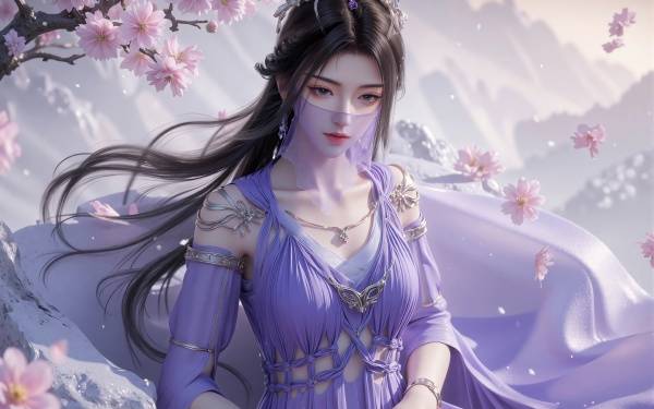 凡人修仙传紫灵紫色面纱壁纸 4k 高清唯美 3840x2400