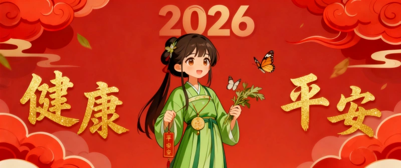 2026 健康平安 可爱小女孩新年壁纸 3440x1440 高清宽屏