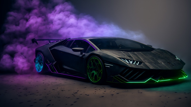 紫色烟雾霓虹兰博基尼