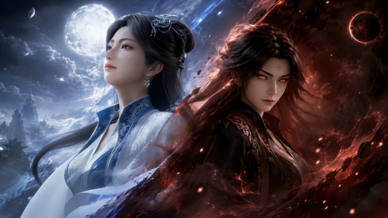 南宫婉师姐妹 日月对立国风仙侠 4K 壁纸