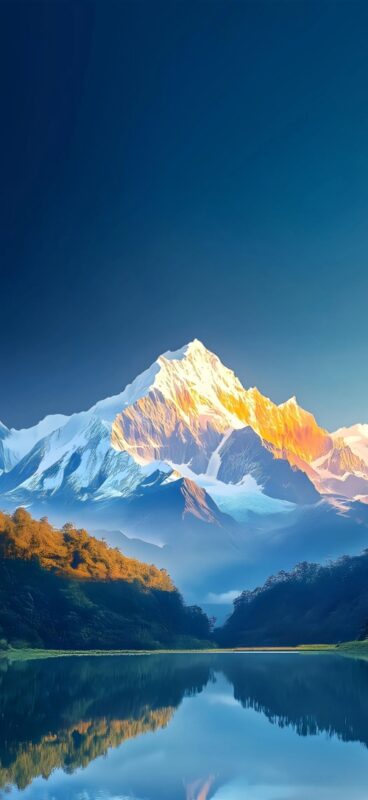 日照金山雪山湖泊倒影手机壁纸